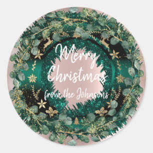 Adesivo Feliz Natal Do Nome Rosa Floral Dourado Wreath