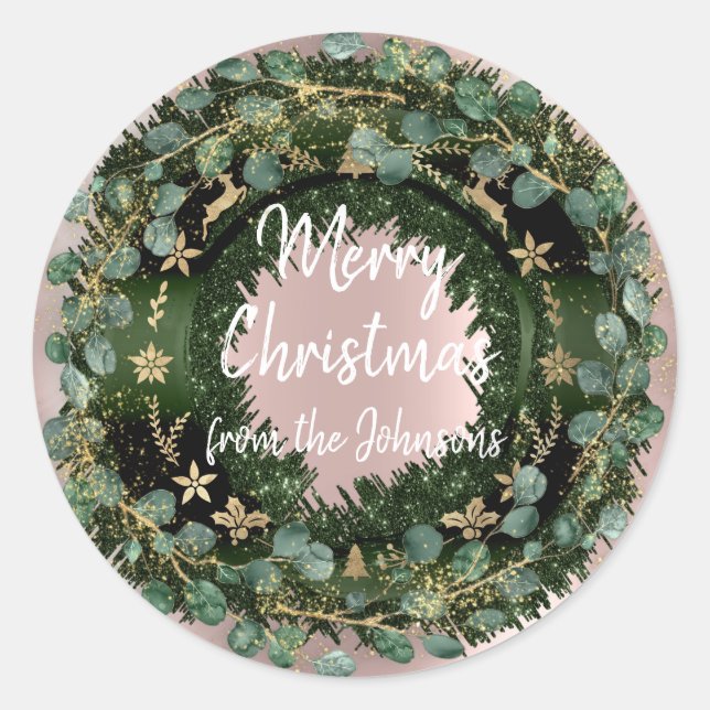 Adesivo Feliz Natal Do Nome Winter Rose Gold Wreath (Frente)