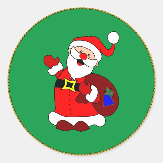 Adesivo Feliz Natal do Papai noel Clássico Round Sticker (Frente)