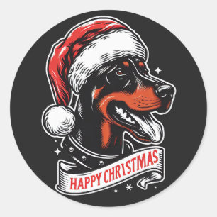 Adesivo Feliz Natal - Dobermann Santa Hat Cachorro Engraça