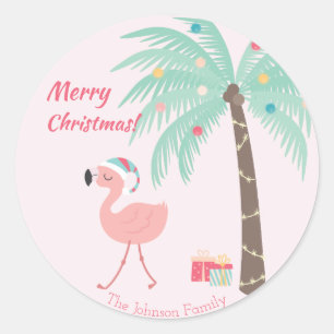 Adesivo Feliz Natal - Doce Papais noeis Tropicais Flamingo