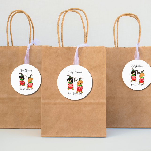 Adesivo Feliz Natal Dois Dachshances Desenterrados (Cute Dog Dachshund Xmas Stickers)