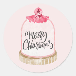 Adesivo Feliz Natal Domo de Vidro Rosa