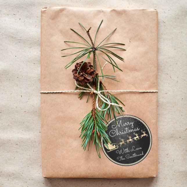 Adesivo Feliz Natal Dos Papais noeis Reindeer Negra (Merry Christmas From Santa Reindeer Sleight Black Classic Round Sticker)