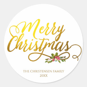 Adesivo Feliz Natal Dourado Azevinho Vermelho