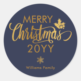 Adesivo Feliz Natal Dourado e Azul Personalizado Feriado 