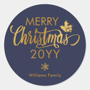 Adesivo Feliz Natal Dourado e Azul Personalizado Feriado