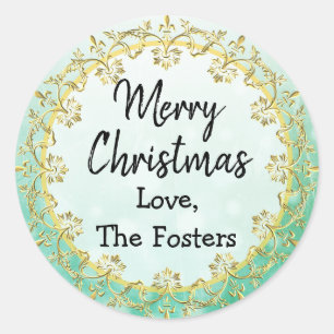 Adesivo Feliz Natal Dourado e Personalização Verde