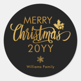 Adesivo Feliz Natal Dourado e Preto Personalizado Feriado