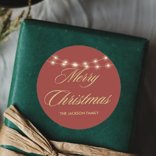 Adesivo Feliz Natal Dourado e Red Script Endereço de Devol
