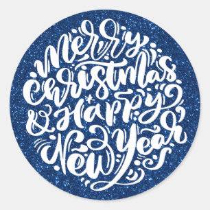 Adesivo Feliz Natal e Ano Novo Brilho Azul