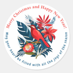 Adesivo Feliz Natal e Feliz Ano Novo! 20XX Pássaro Vermelh