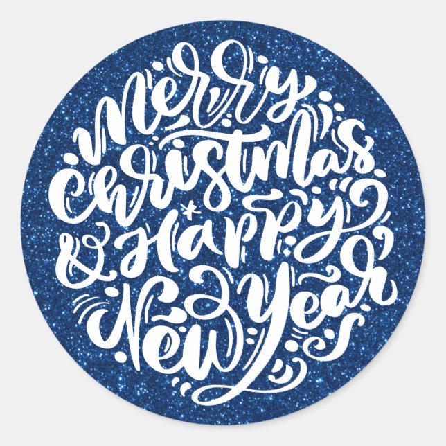 Adesivo Feliz Natal e Feliz ano novo Azul Brilhante (Frente)