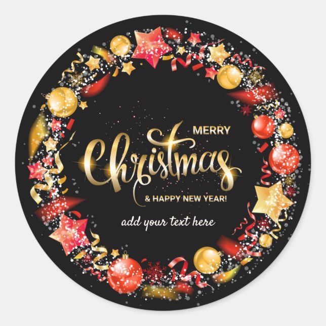 Adesivo Feliz Natal e Feliz ano novo Round Sticker (Frente)