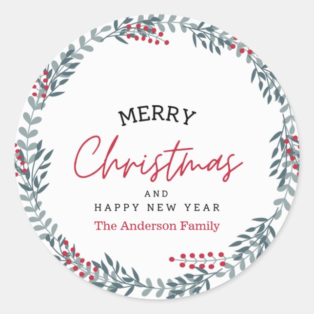 Adesivo Feliz Natal E Feliz ano novo Wreath (Frente)