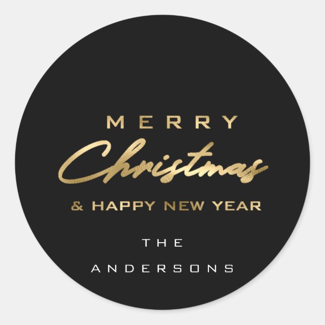 Adesivo Feliz Natal e Nome do Feliz ano novo Preto Dourado (Frente)