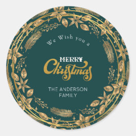 Adesivo Feliz Natal Elegante, Arco Dourado Verde