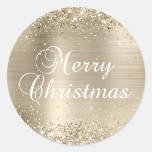 Adesivo Feliz Natal em Papel Brillante de Champanhe