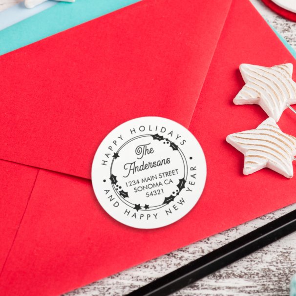 Adesivo Feliz Natal Endereço de Script Personalizado Coroa (Criador carregado)