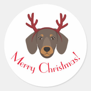Adesivo Feliz Natal Engraçado Dachshund Reindeer Sticker