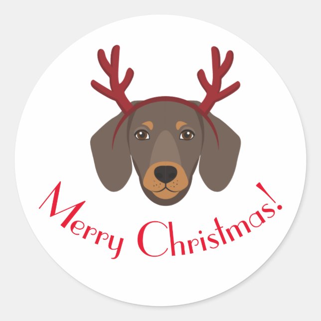 Adesivo Feliz Natal Engraçado Dachshund Reindeer Sticker (Frente)