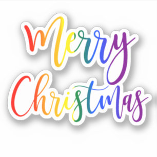 Adesivo Feliz Natal - Escrita Arco-Íris Colorido e Brilha