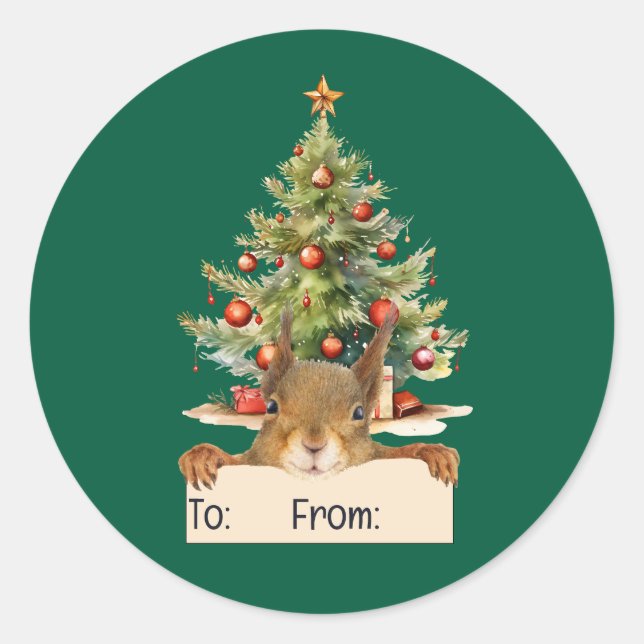 Adesivo Feliz Natal Esquilo Árvore de Natal De Para (Frente)
