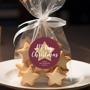 Adesivo Feliz Natal Estrela Dourada Burgundy Elegante