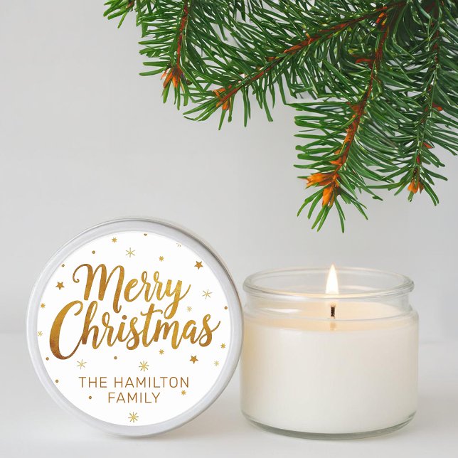 Adesivo Feliz Natal Faux Dourado Script Casual Floco de Ne (Merry Christmas Typography Sticker)