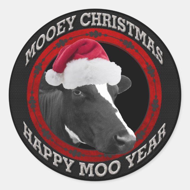 Adesivo Feliz Natal Feliz Ano da Moo Vaca Santa Hat (Frente)