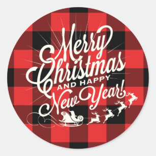 Adesivo Feliz Natal Feliz Ano Novo Xadrez Vermelho Preto