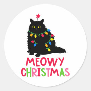 Adesivo Feliz Natal Feliz de Gato Catmas Família de Gatos