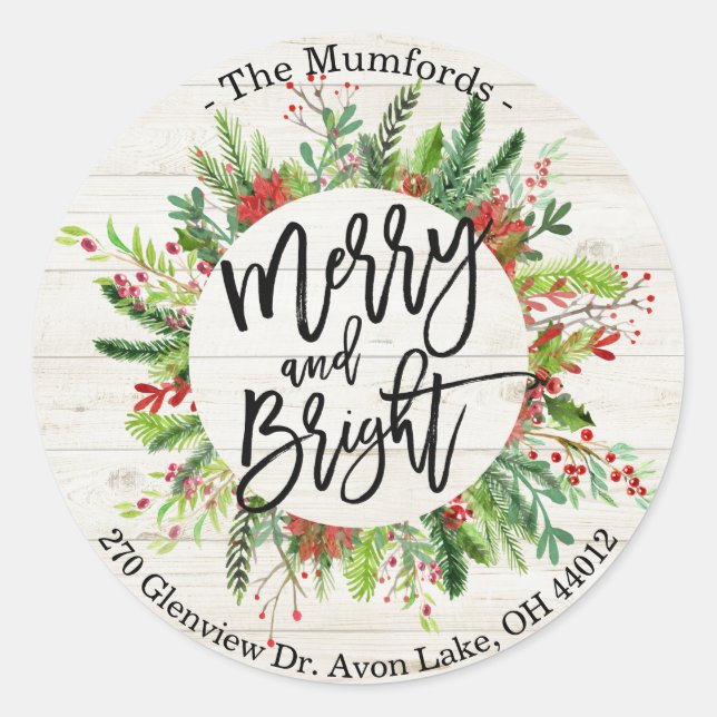 Adesivo Feliz Natal Feliz Feriado Holly Wreath (Frente)