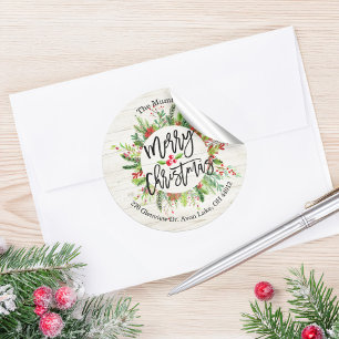 Adesivo Feliz Natal Feliz Feriado Holly Wreath Endereço