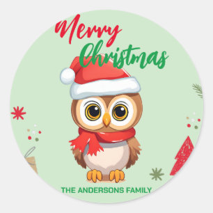Adesivo Feliz Natal Feliz, Papais noeis de Bebê Coruja Sca