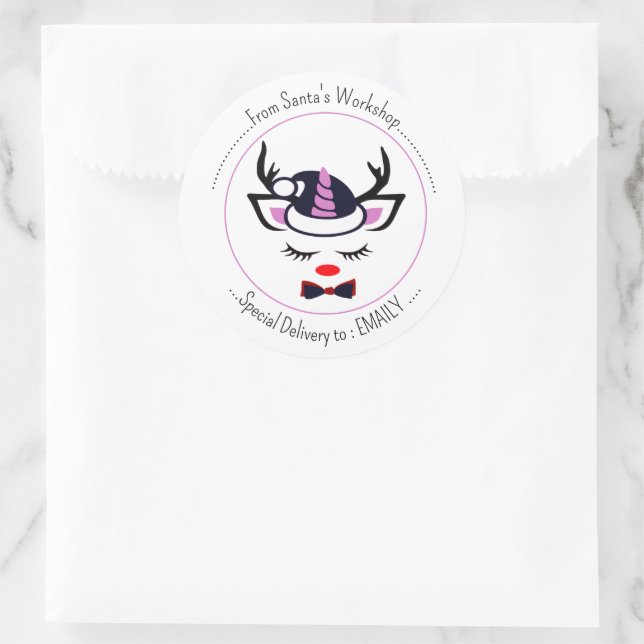 Adesivo Feliz Natal. Feliz rosto de Unicórnio (Bolsa)