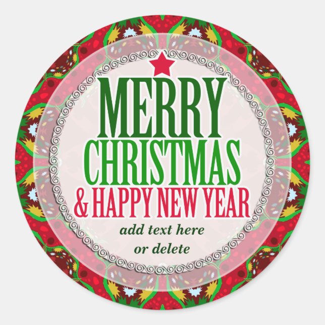 Adesivo Feliz Natal Feliz Vinheta Redonda de Ano Novo (Frente)