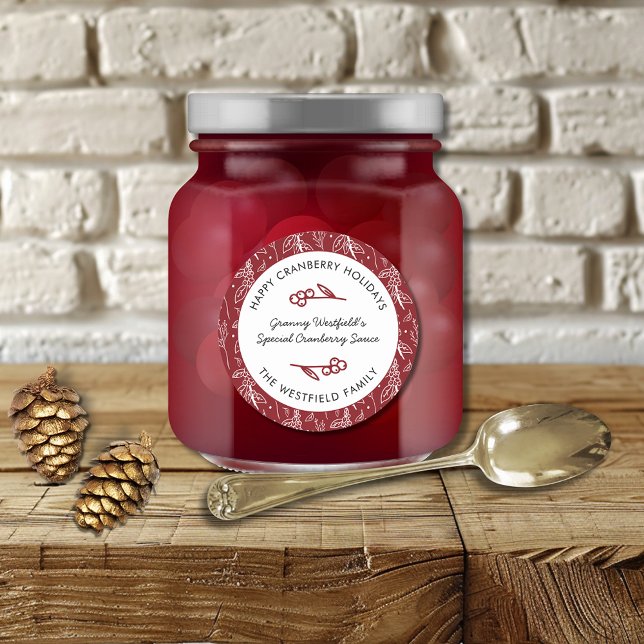 Adesivo Feliz Natal Feriados de Burgundy Comida Presente (Happy Cranberry Holidays Burgundy Food Gift Classic Round Sticker)