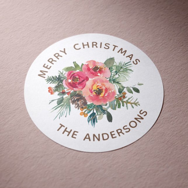 Adesivo Feliz Natal | Férias de Inverno Florais em Aquarel (Criador carregado)
