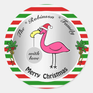 Adesivo Feliz Natal Flamingo Vermelho e Verde Humor