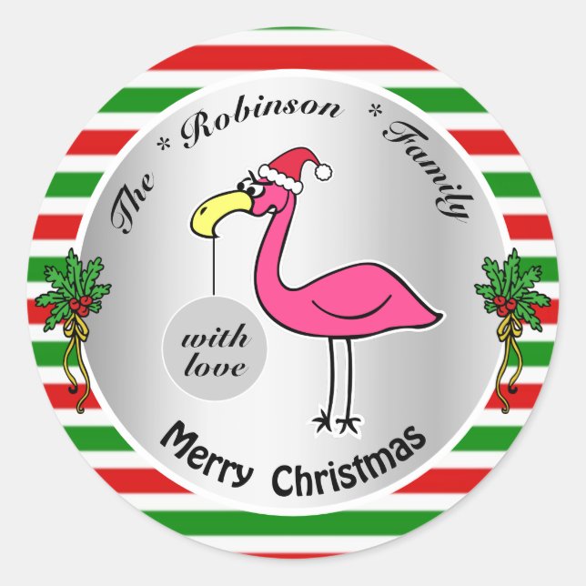 Adesivo Feliz Natal Flamingo Vermelho e Verde Humor Bonito (Frente)