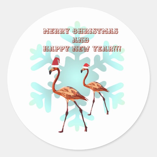 Adesivo Feliz Natal, Flamingos de Ano Novo (Frente)