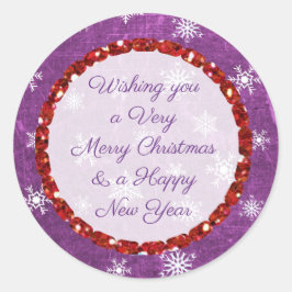 Adesivo Feliz Natal Floco de Neve Roxo e Pentes Vermelhos