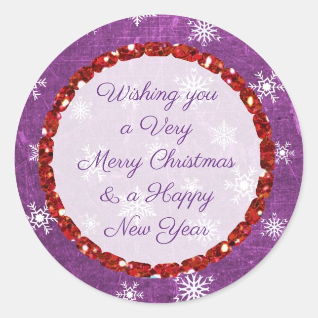Adesivo Feliz Natal Floco de Neve Roxo e Pentes Vermelhos (Frente)