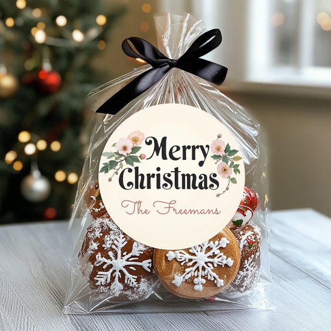 Adesivo Feliz Natal Floral Vintage (Vintage Christmas Sticker)