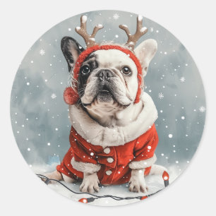 Adesivo Feliz Natal Francês Bulldog Reindeer Dog