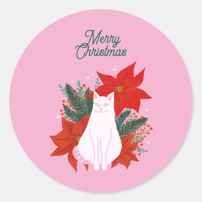 Adesivo Feliz Natal Gato Floral (Frente)