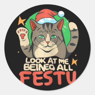 Adesivo Feliz Natal Gato Olhe Para Mim Sendo Festivo