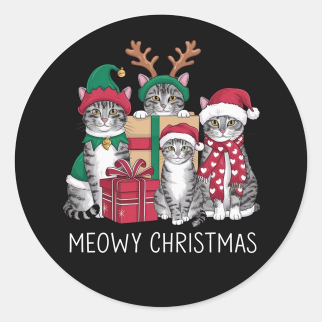 Adesivo Feliz Natal Gato Xmas Engraçado Prato (Frente)