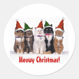 Adesivo "Feliz Natal!" Gatos Em Chapéus